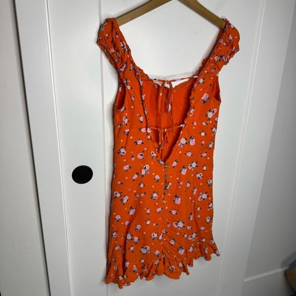 Free People Like A Lady Orange Printed Tie Back Mini Sundress Size Medium - Picture 5 of 8